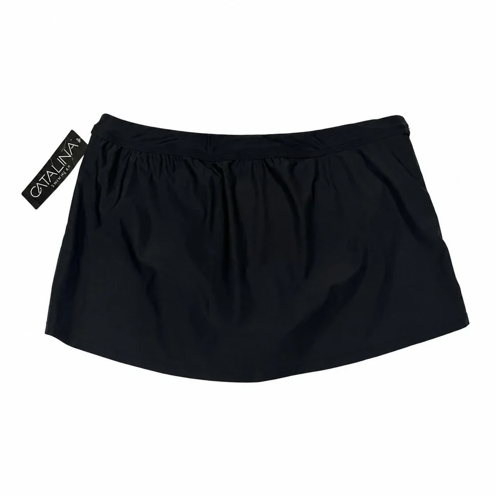 Catalina Swim Skirt Bottom Black Swimwear Mock Wrap Skort Plus Size NWT